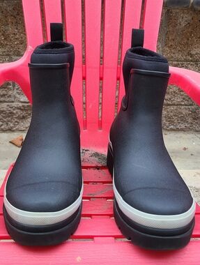 Black Platform Rain Boots with White Accent - Retired Colorway